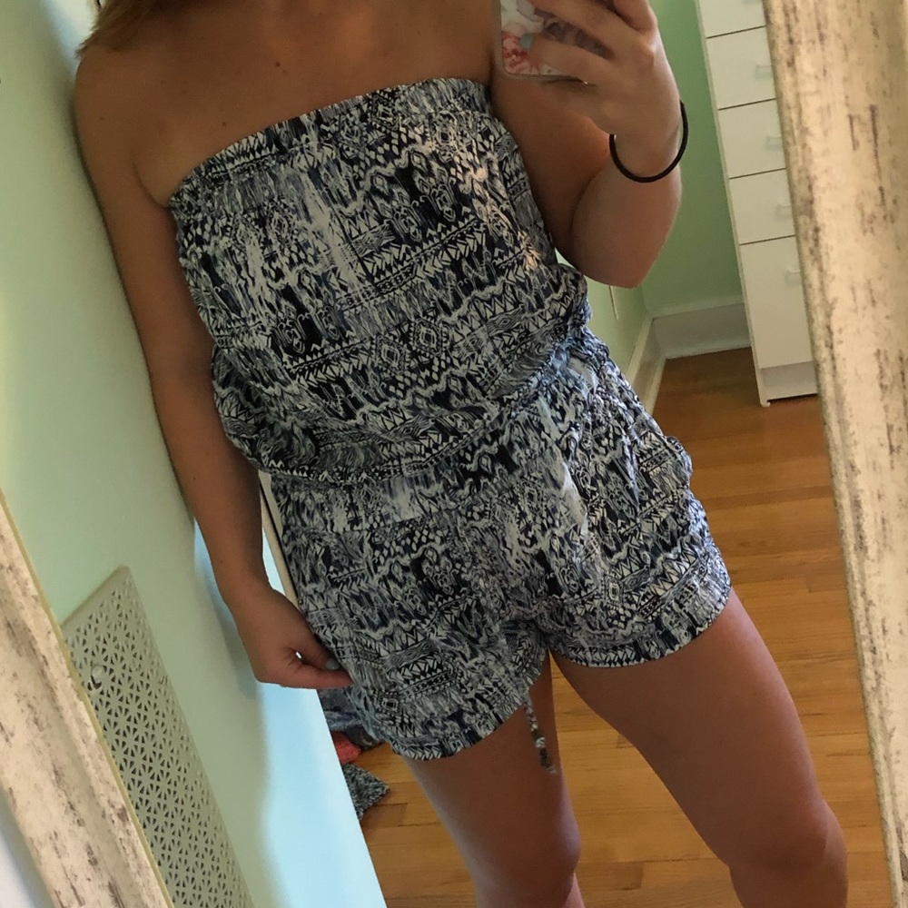 Lightweight blue tribal pattern romper